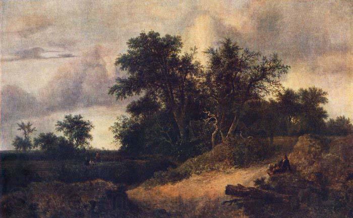 RUISDAEL, Jacob Isaackszon van Landscape with a House in the Grove about 1646 Spain oil painting art